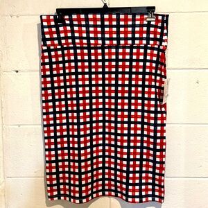 LulaRoe Cassie pencil skirt blue red plaid